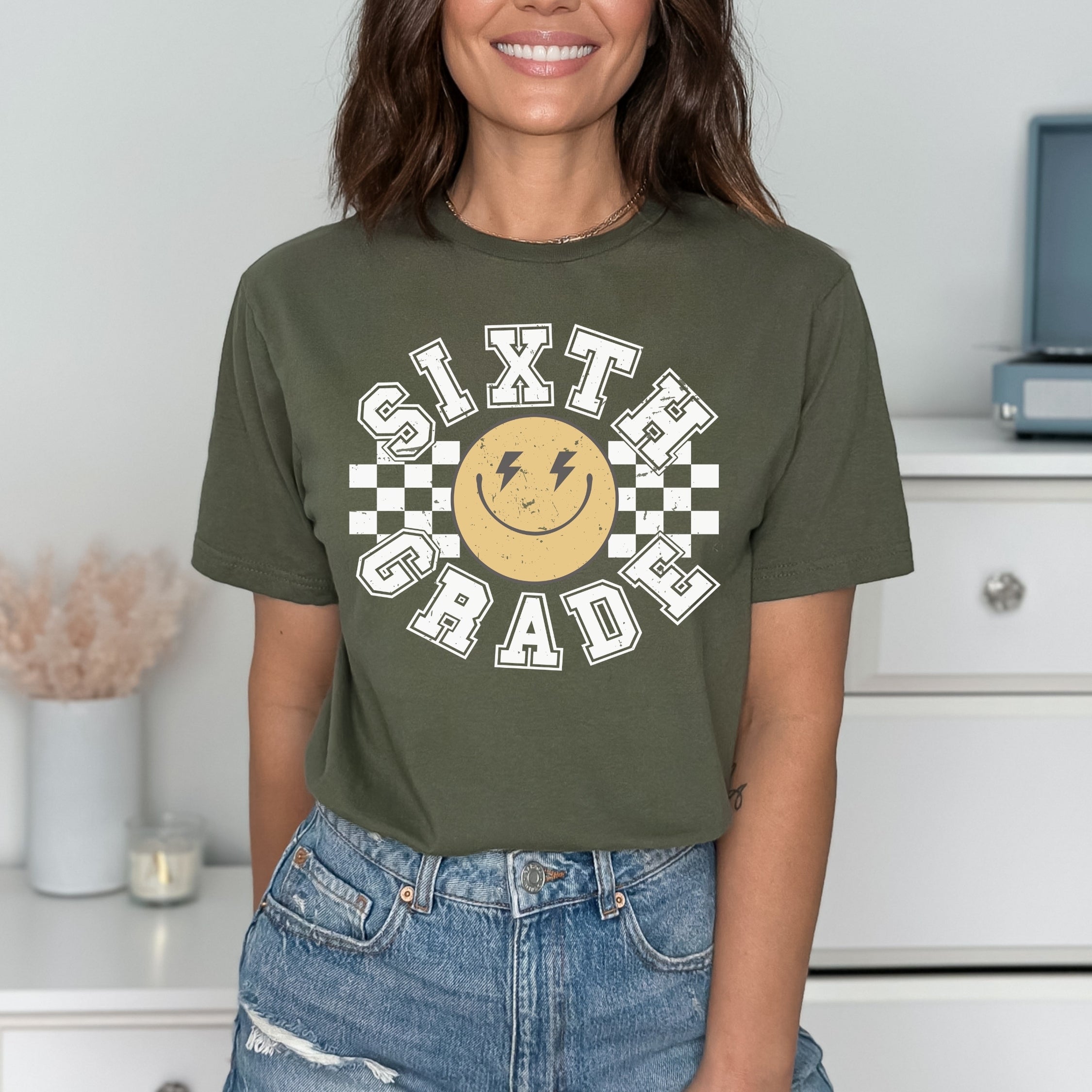 Lightening Smiley White Font - Sixth Grade