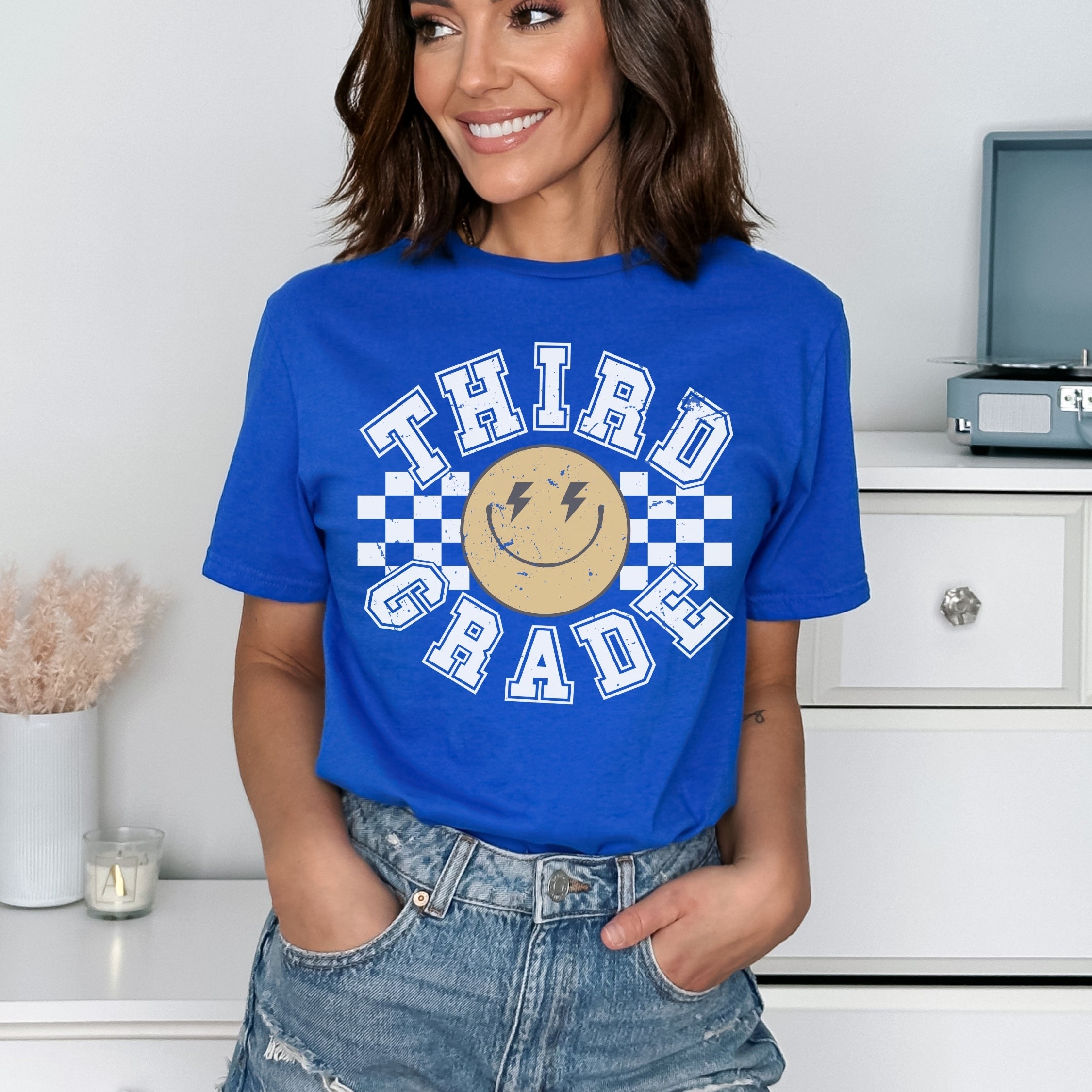 Lightening Smiley White Font - Third Grade