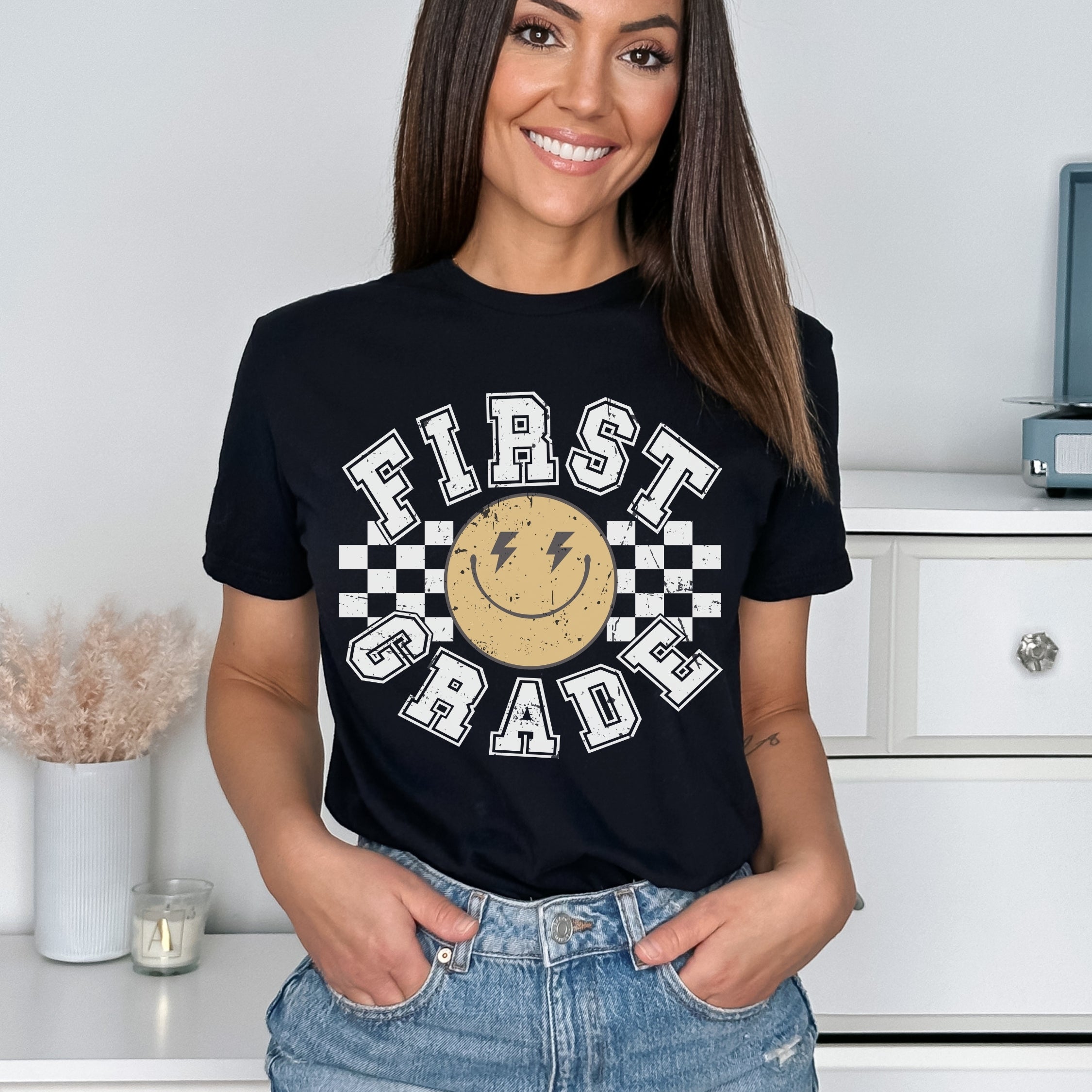 Lightening Smiley White Font - First Grade