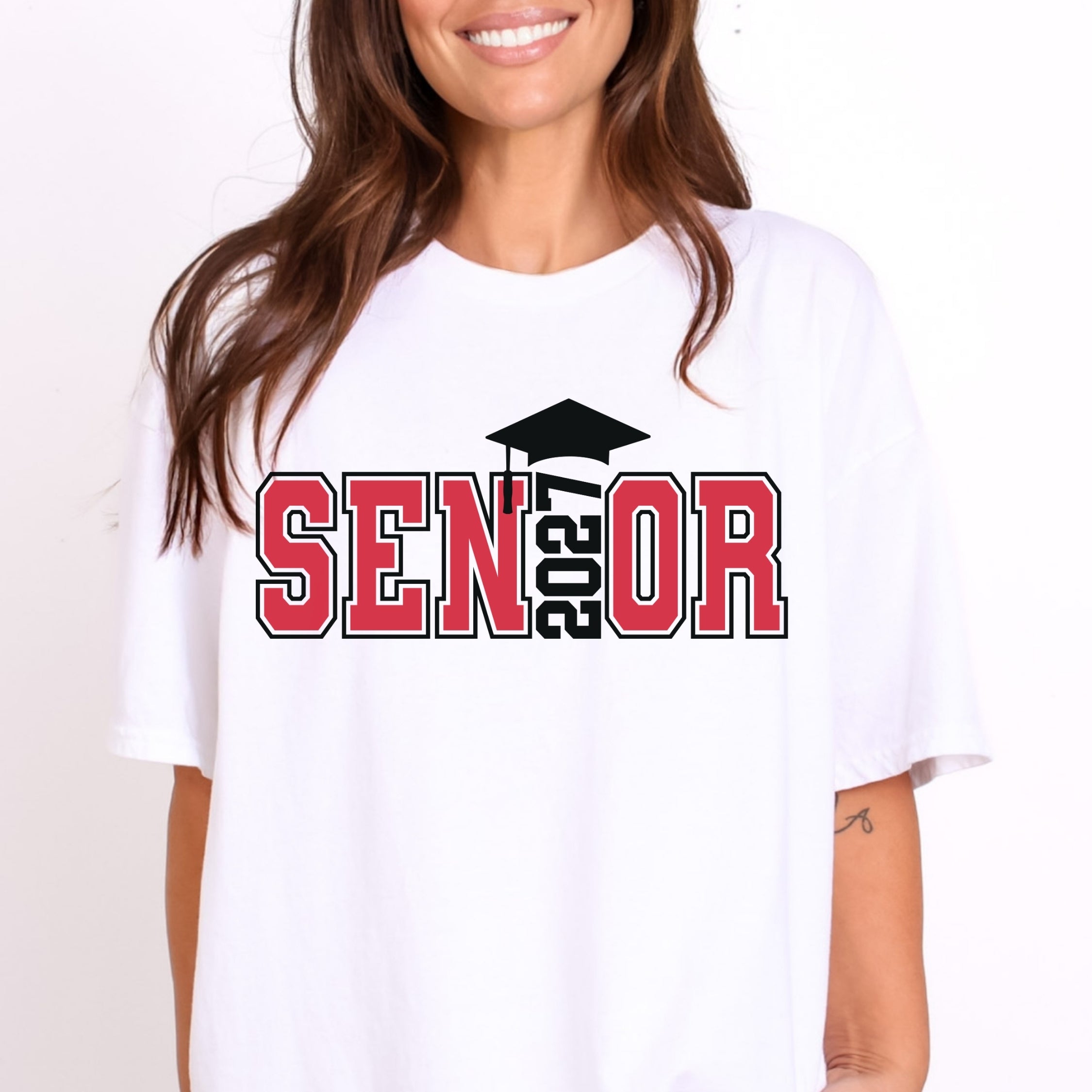 Senior 2027 Grad Cap - Red/Black Font