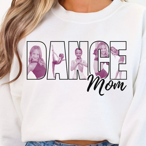 Dance Mom Photo + Name Sleeve White Sweathsirt *CUSTOM*